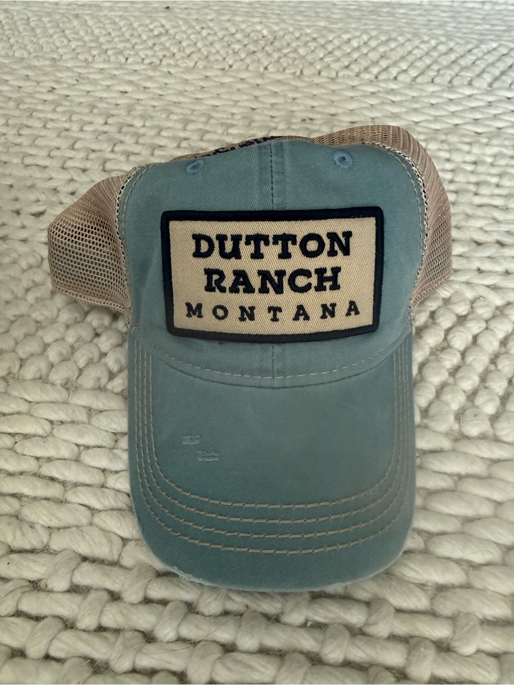 Wrangler Yellowstone Blue and Tan Dutton Ranch Montana Trucker Hat